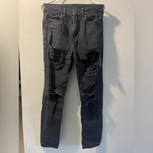 American Eagle Outfitters Black Distressed High Rise Jeans